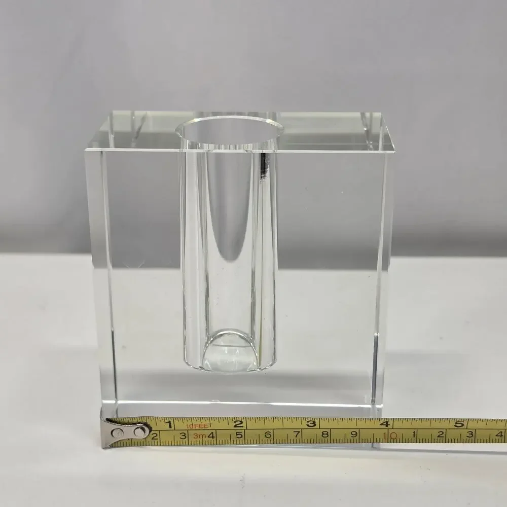 Vintage MCM Tizo Design Bud Vase Crystal Rectangular Minimalist Heavy Glass Art